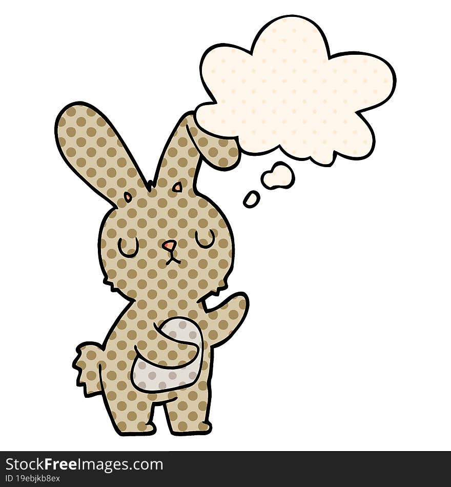 Cute Cartoon Rabbit And Thought Bubble In Comic Book Style