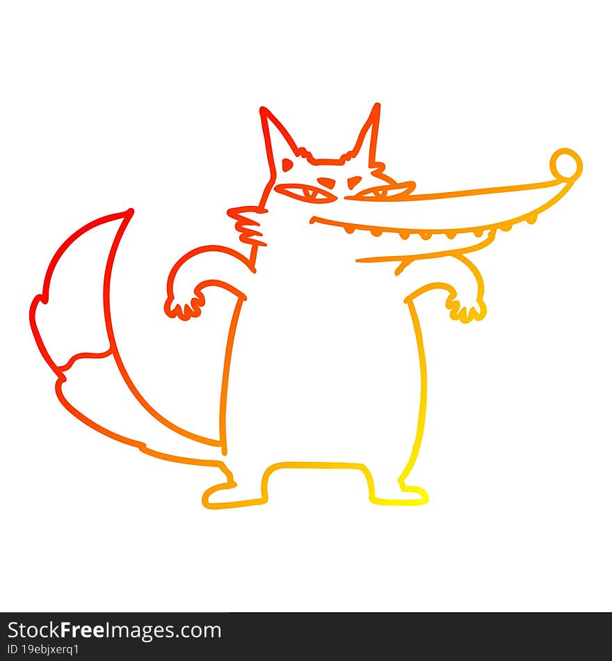 warm gradient line drawing sly cartoon wolf