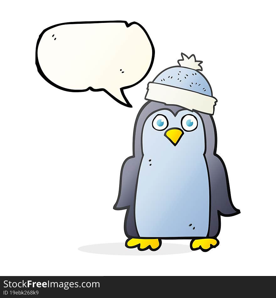 freehand drawn speech bubble cartoon penguin