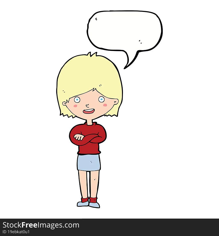 Cartoon Happy Woman With Speech Bubble