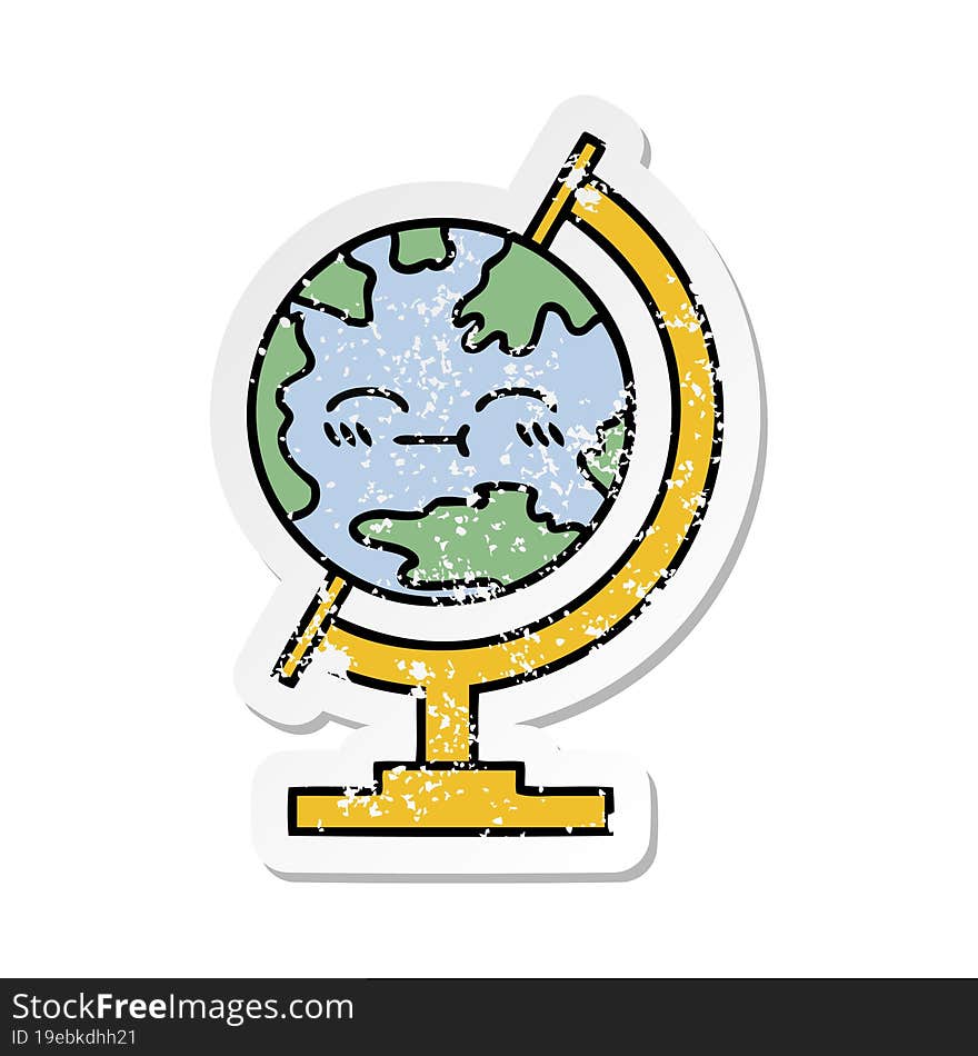 Distressed Sticker Of A Cute Cartoon Globe Of The World