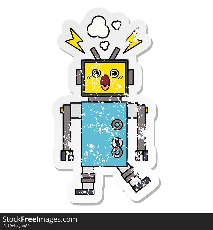 Distressed Sticker Of A Cute Cartoon Robot