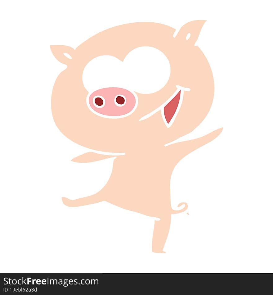 cheerful dancing pig flat color style cartoon