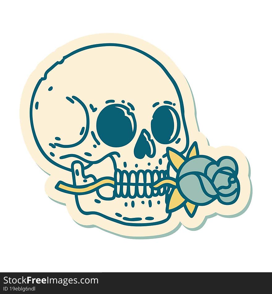 tattoo style sticker of a skull and rose