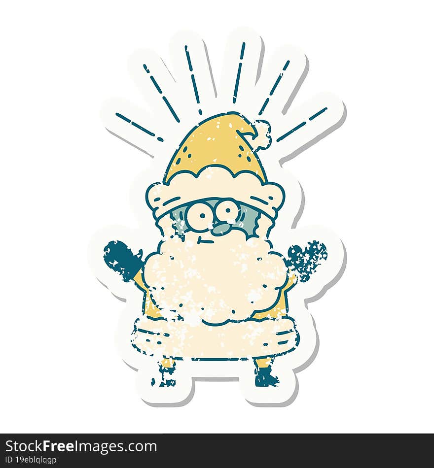 grunge sticker of tattoo style santa claus christmas character