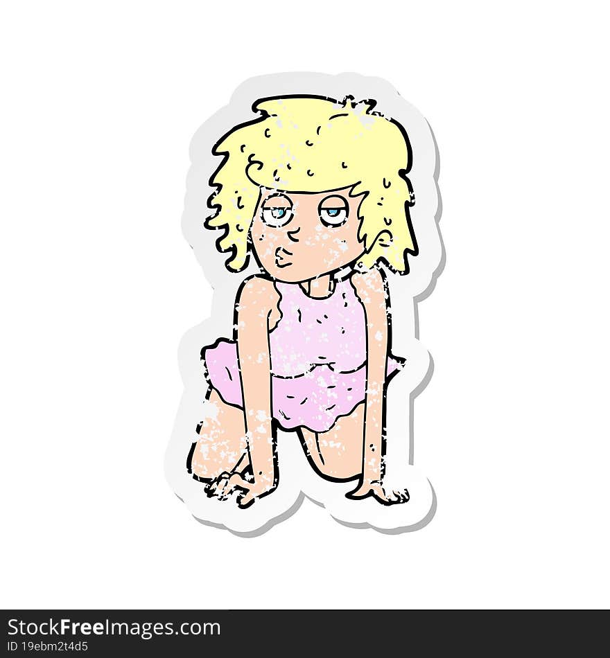 Retro Distressed Sticker Of A Cartoon Woman Doing Pin-up Pose