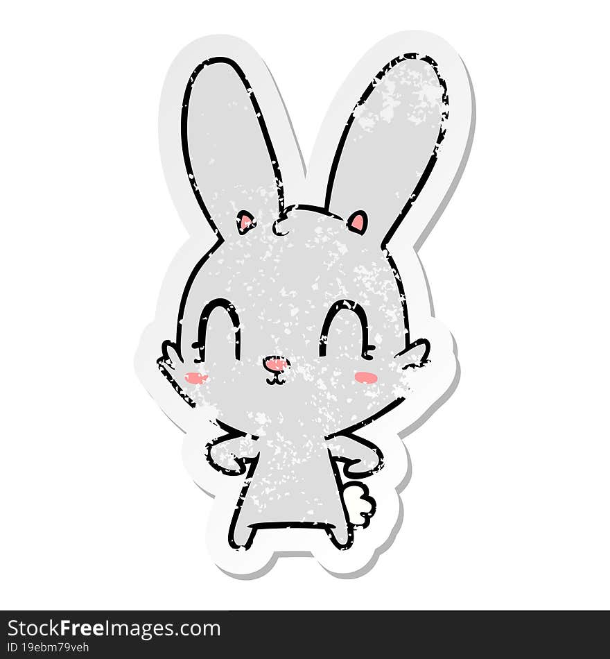 Distressed Sticker Of A Cute Cartoon Rabbit