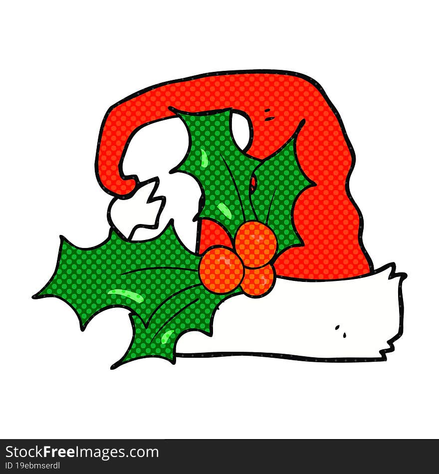 freehand drawn cartoon christmas holly hat