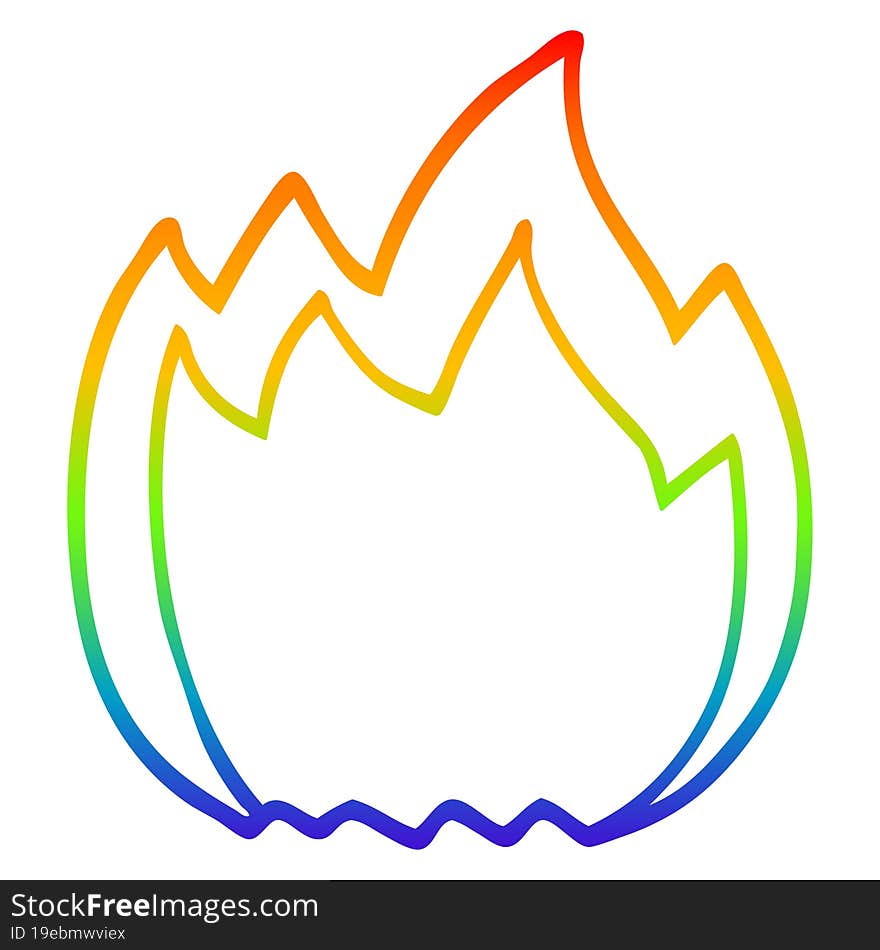 rainbow gradient line drawing cartoon open flame