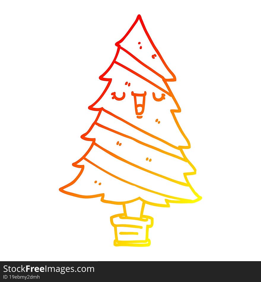 warm gradient line drawing of a cartoon christmas tree