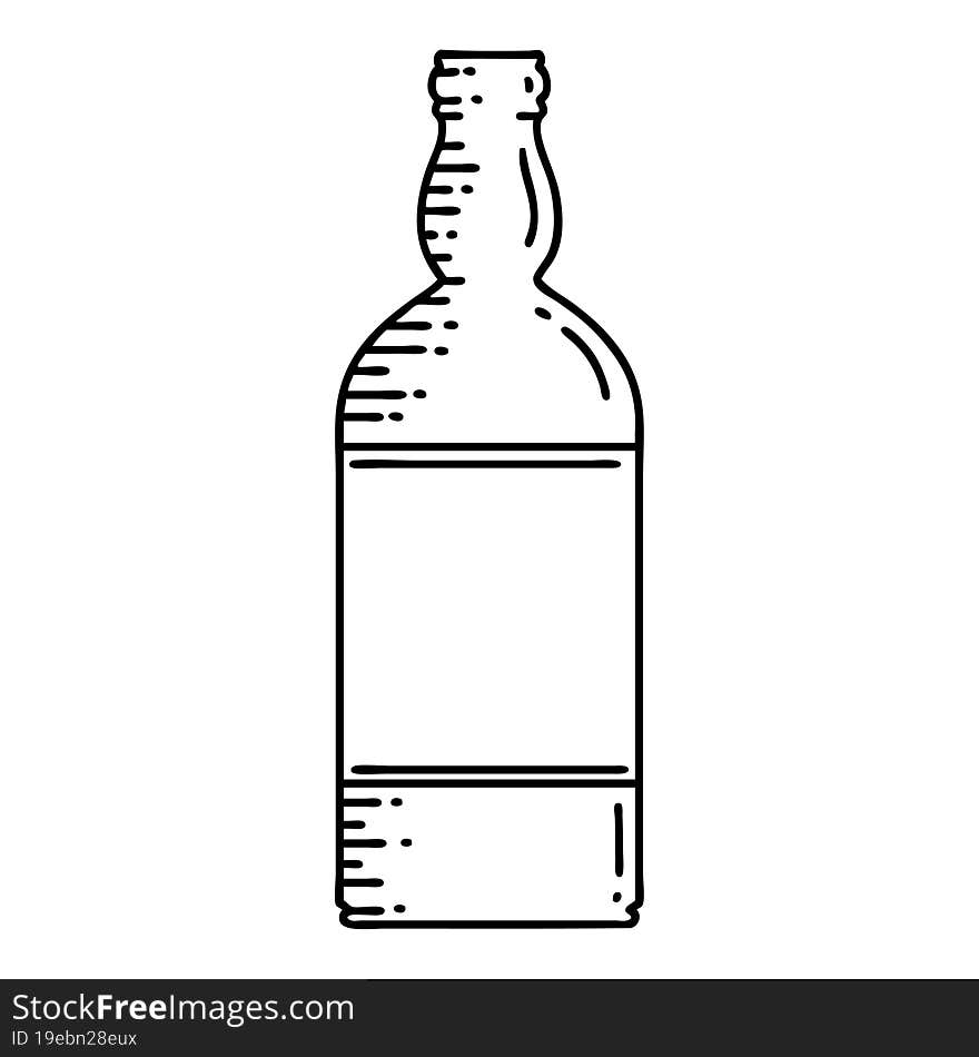 tattoo in black line style of a bottle. tattoo in black line style of a bottle