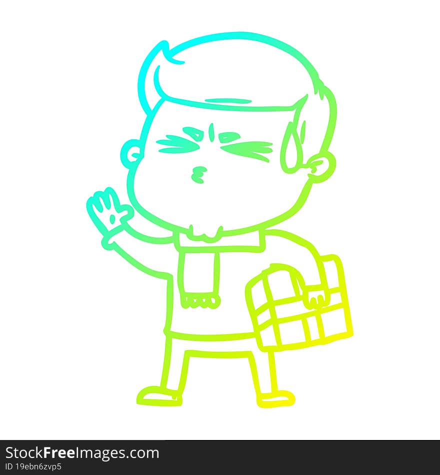 Cold Gradient Line Drawing Cartoon Man Sweating