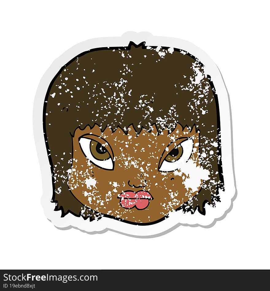 retro distressed sticker of a cartoon annoyed face