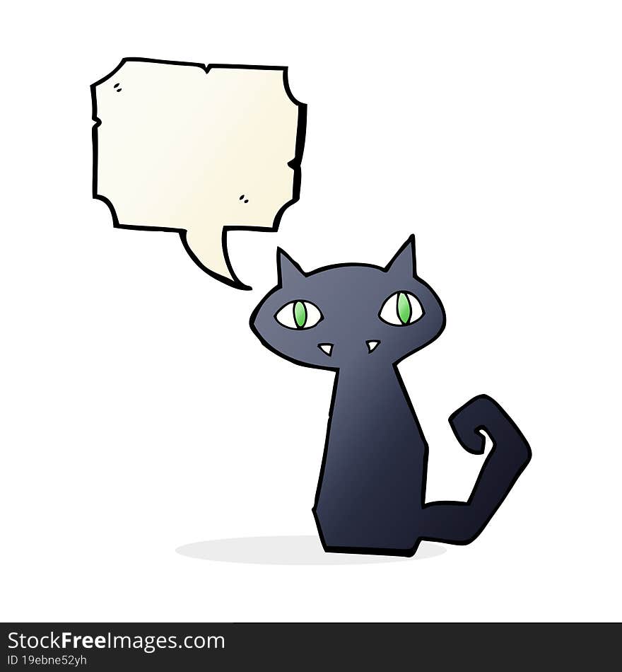 cartoon black cat with speech bubble