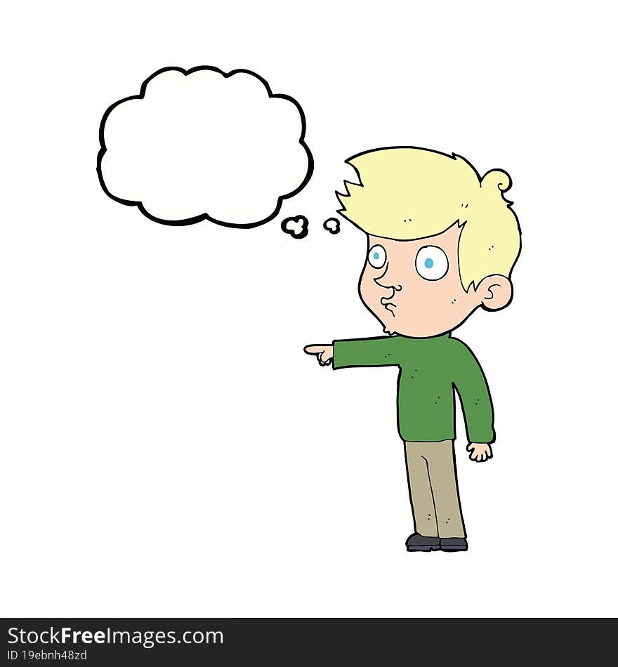 Cartoon Pointing Boy With Thought Bubble