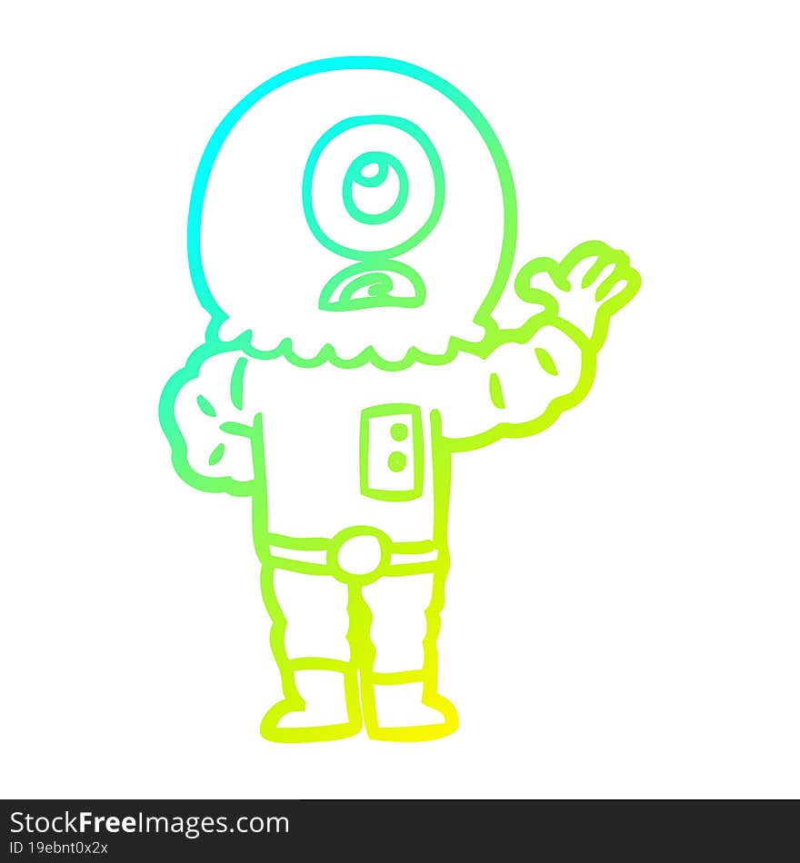 Cold Gradient Line Drawing Cartoon Cyclops Alien Spaceman