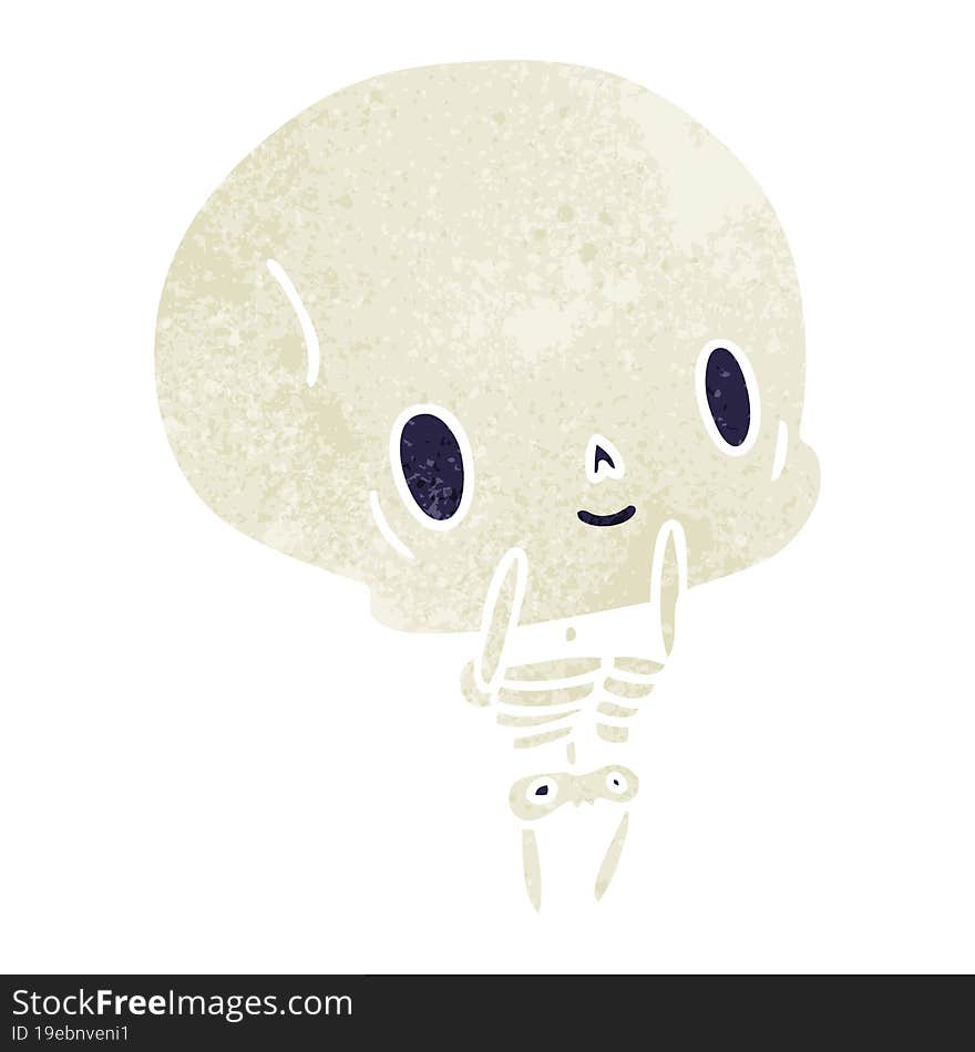 retro cartoon illustration kawaii cute dead skeleton. retro cartoon illustration kawaii cute dead skeleton