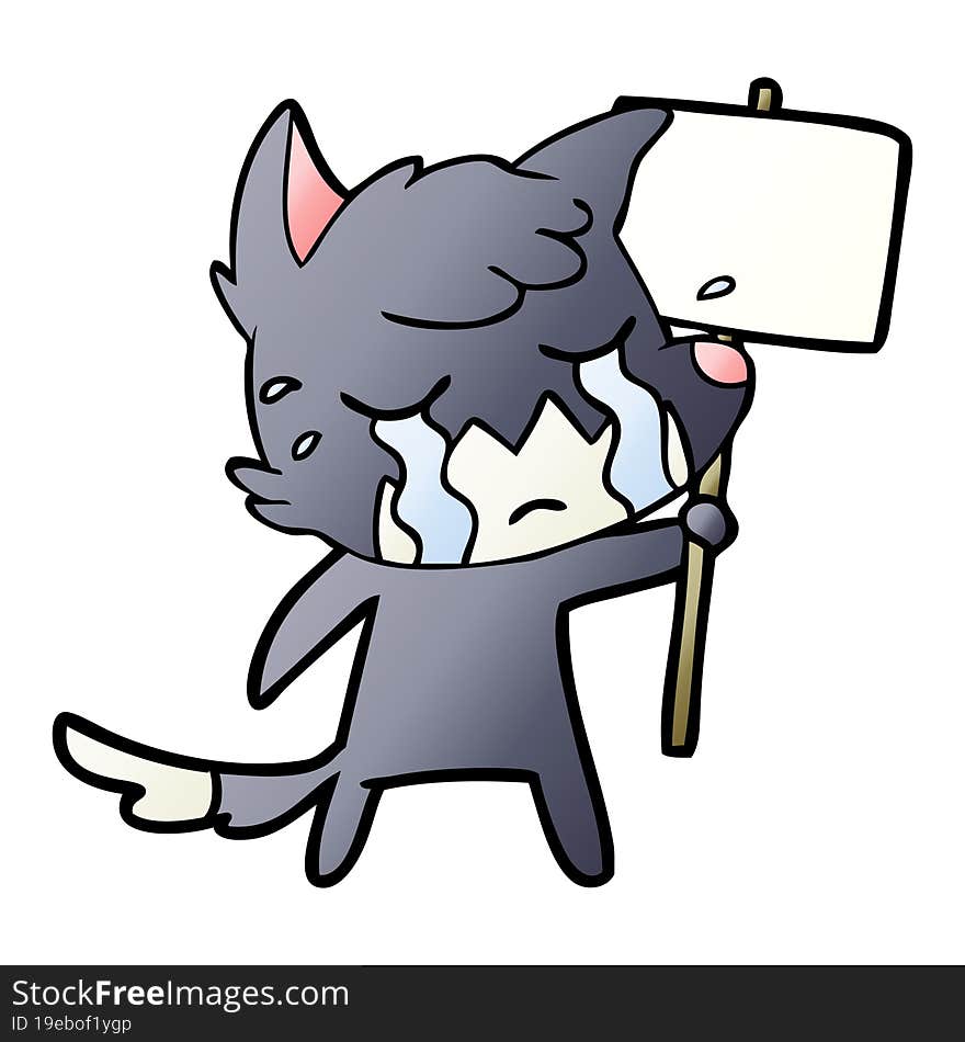 crying fox cartoon with placard. crying fox cartoon with placard