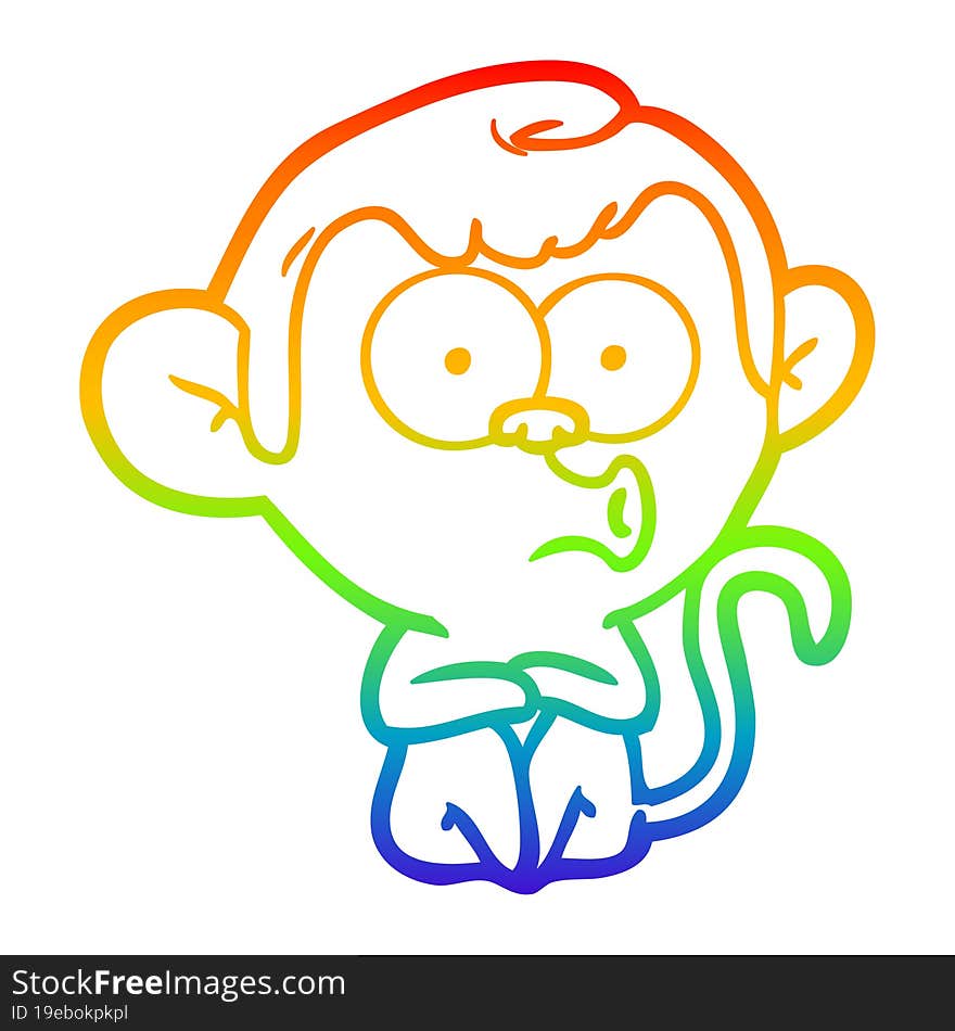 rainbow gradient line drawing cartoon hooting monkey