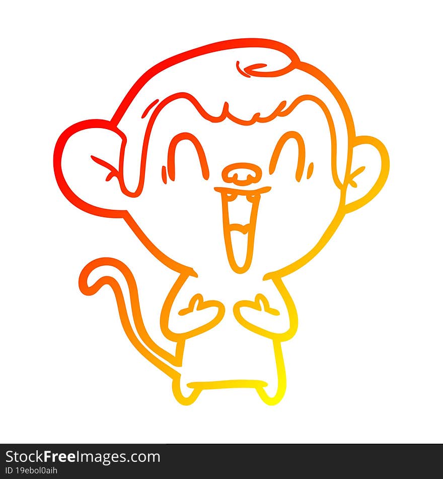 warm gradient line drawing cartoon laughing monkey