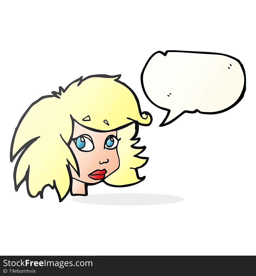 freehand drawn speech bubble cartoon female face