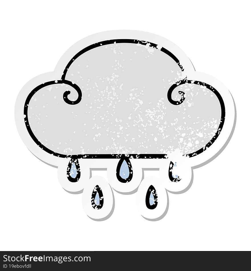 distressed sticker of a quirky hand drawn cartoon rain cloud