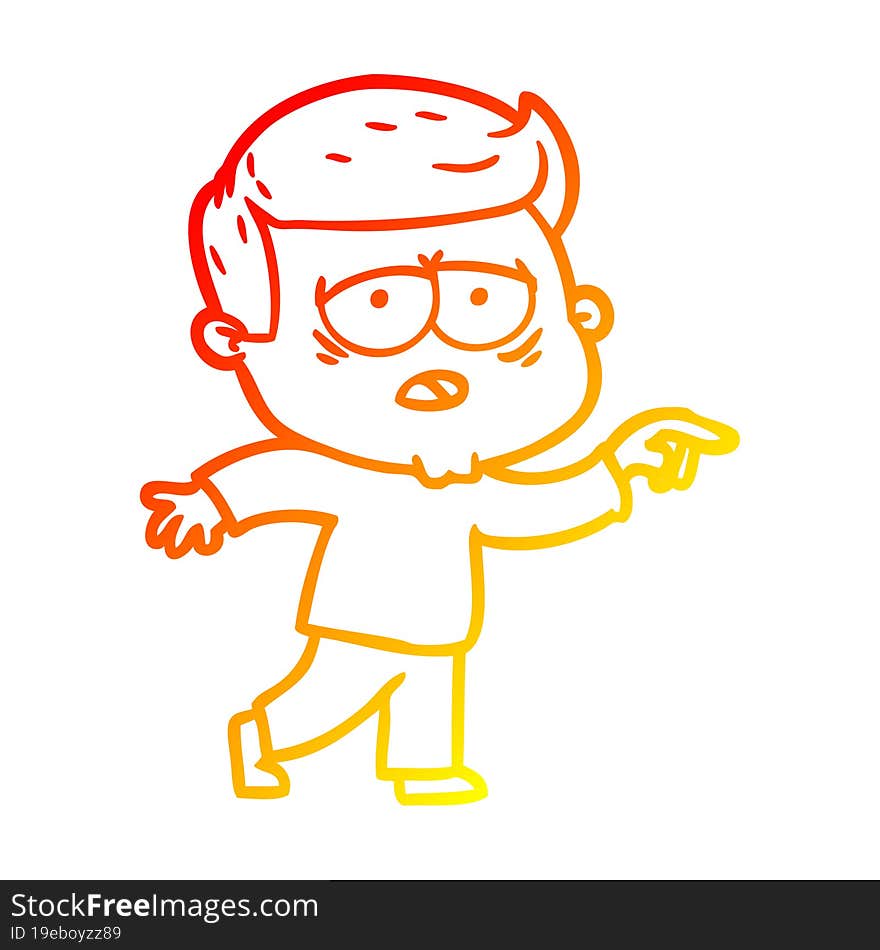 Warm Gradient Line Drawing Cartoon Tired Man