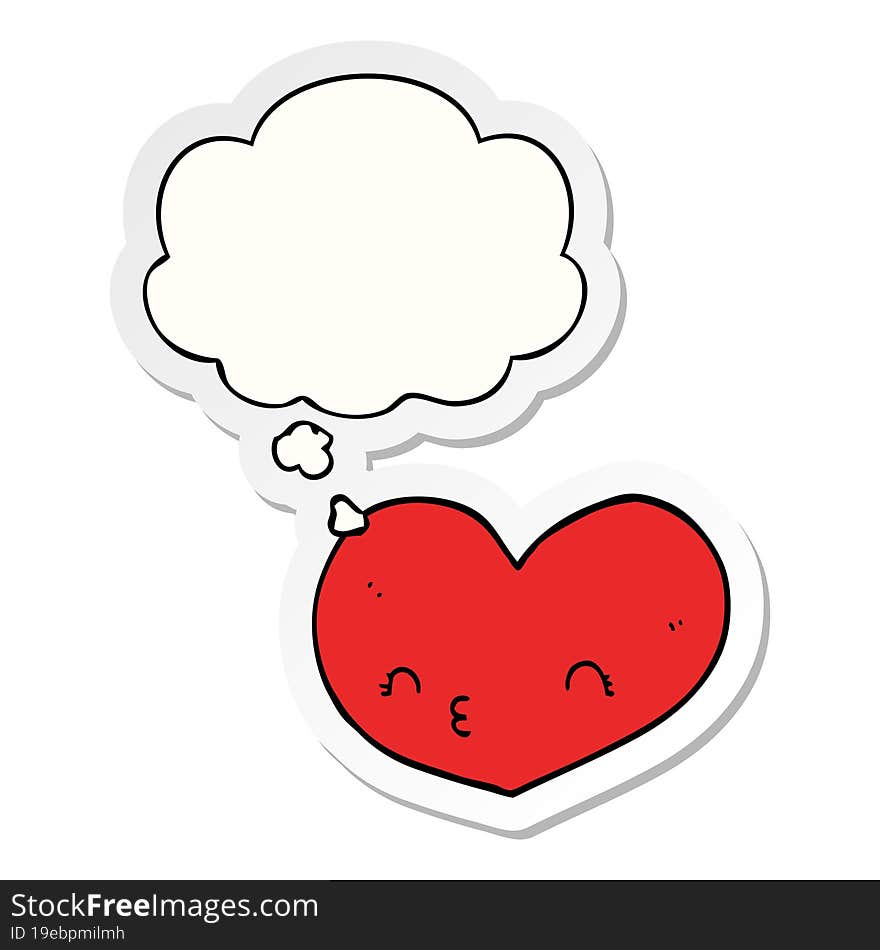 cartoon love heart with thought bubble as a printed sticker