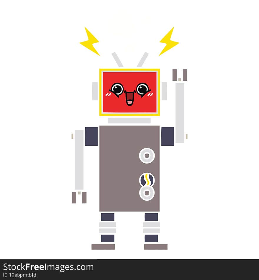 Flat Color Retro Cartoon Happy Robot