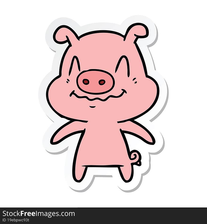 sticker of a nervous cartoon pig