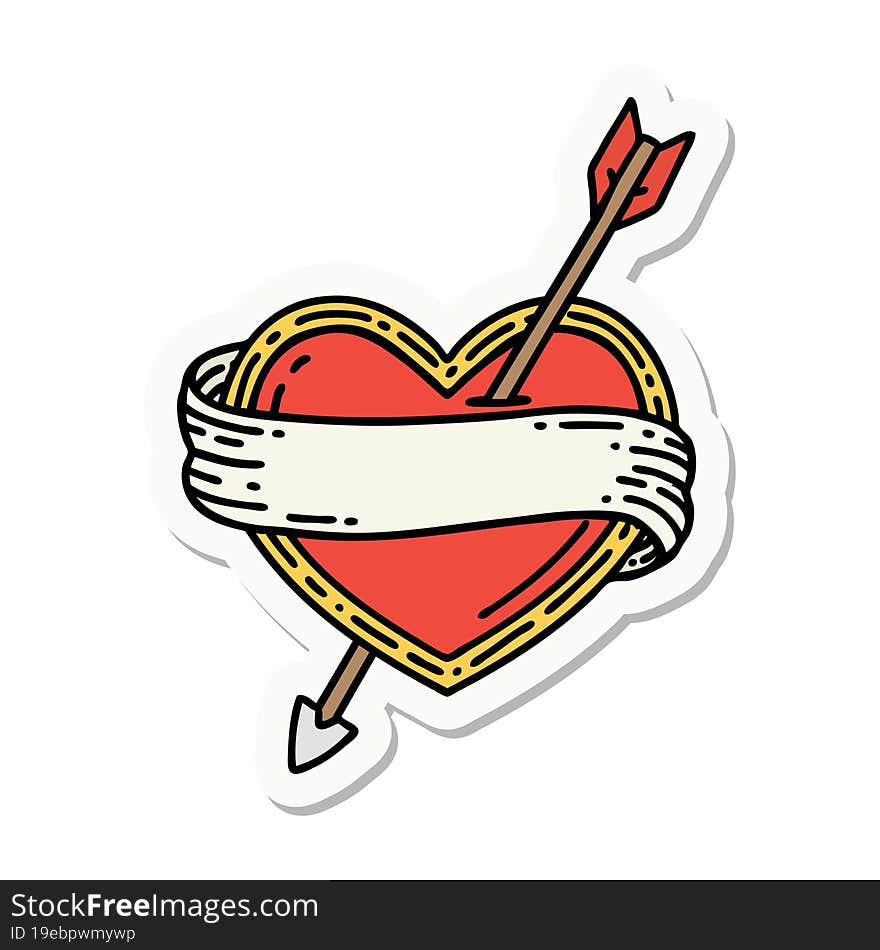 Tattoo Style Sticker Of An Arrow Heart And Banner