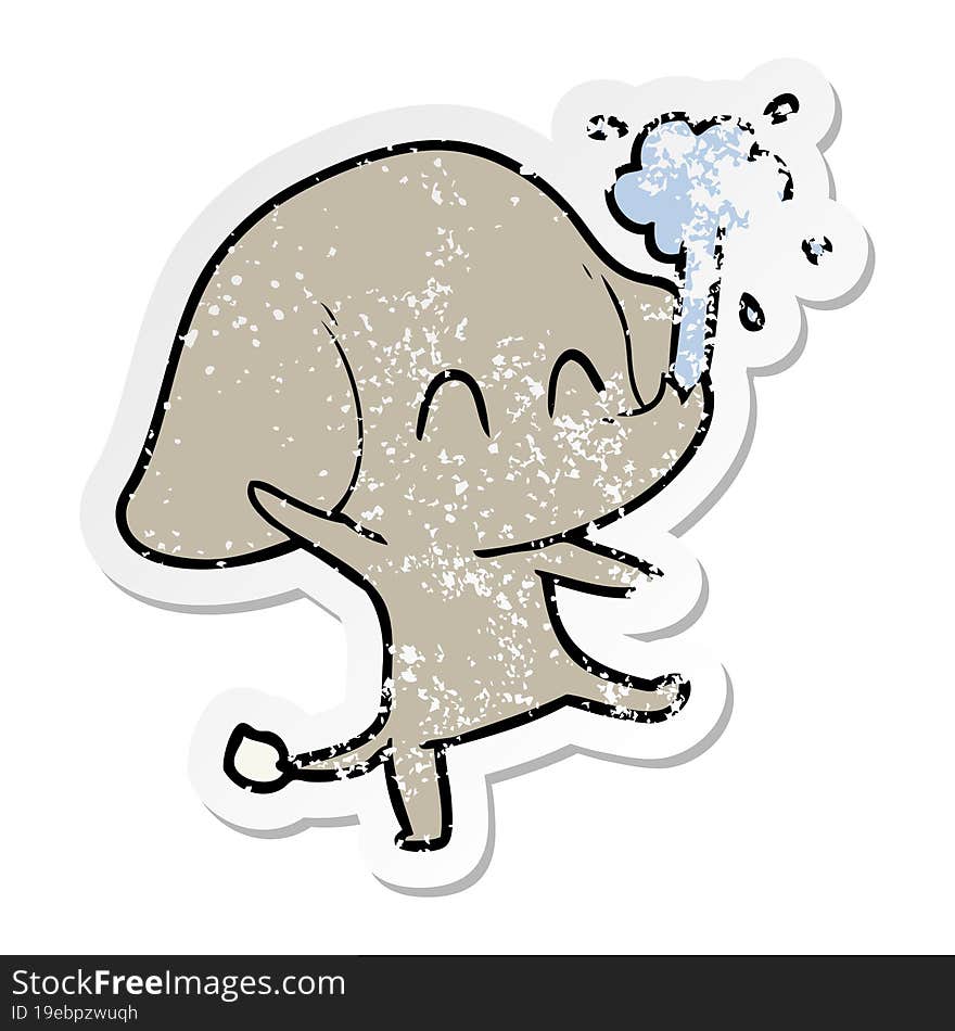 Distressed Sticker Of A Cute Cartoon Elephant Spouting Water