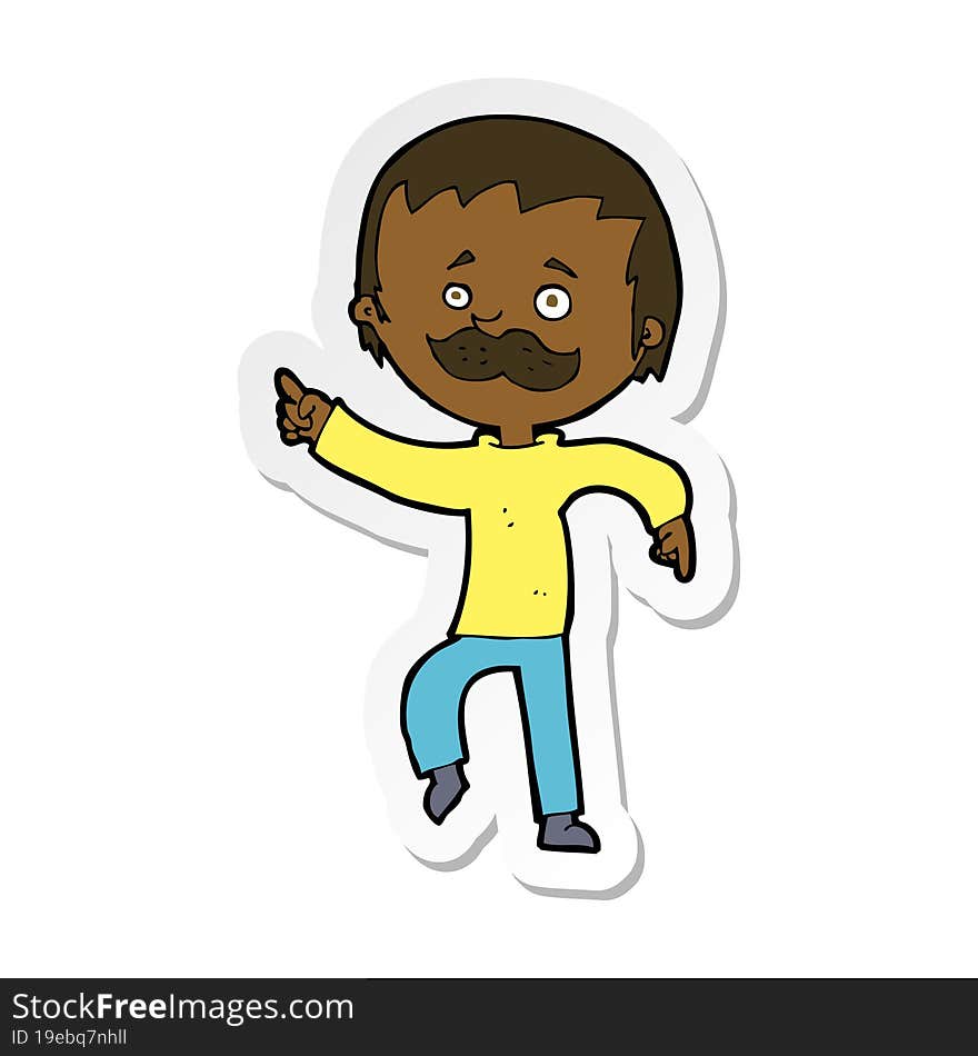 sticker of a cartoon man with mustache pointing