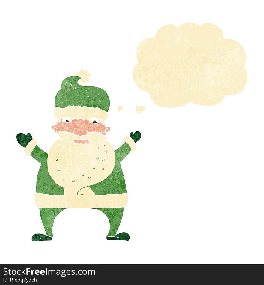 Cartoon Stressed Out Santa With Thought Bubble