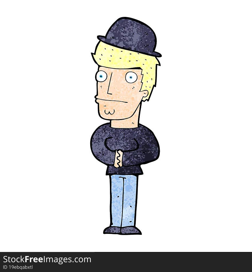 Cartoon Worried Man Wearing Hat