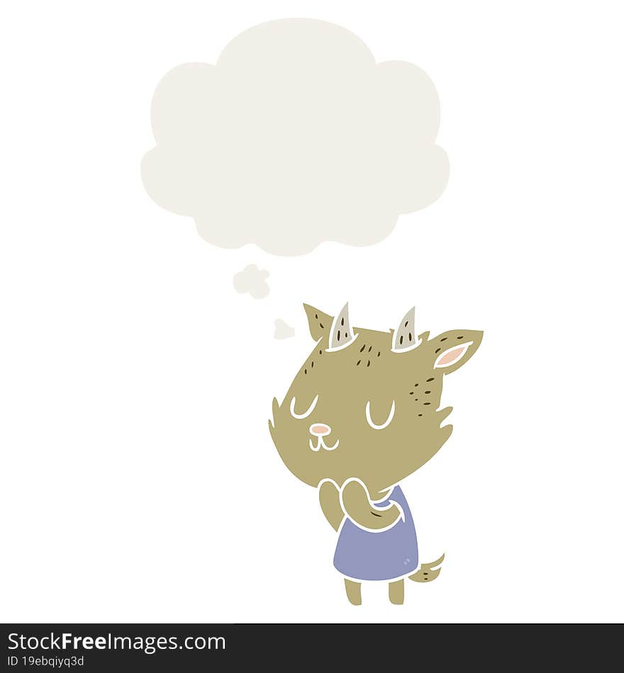 cartoon goat with thought bubble in retro style