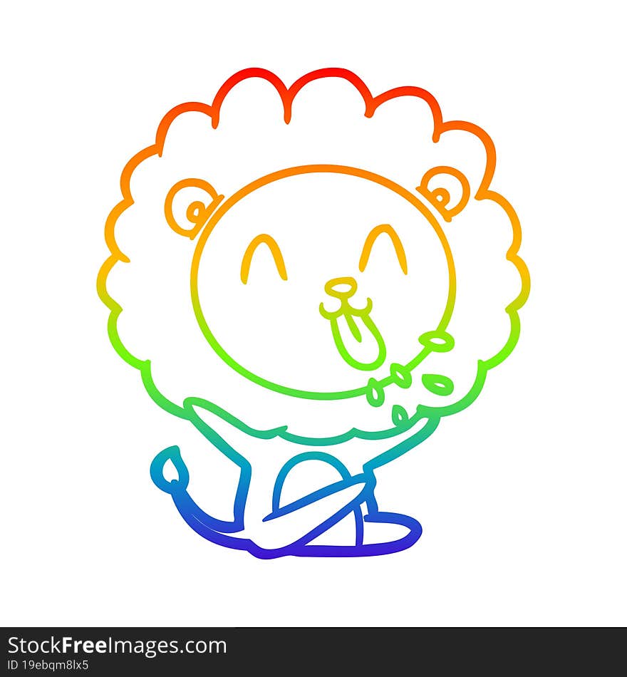 rainbow gradient line drawing of a happy cartoon lion