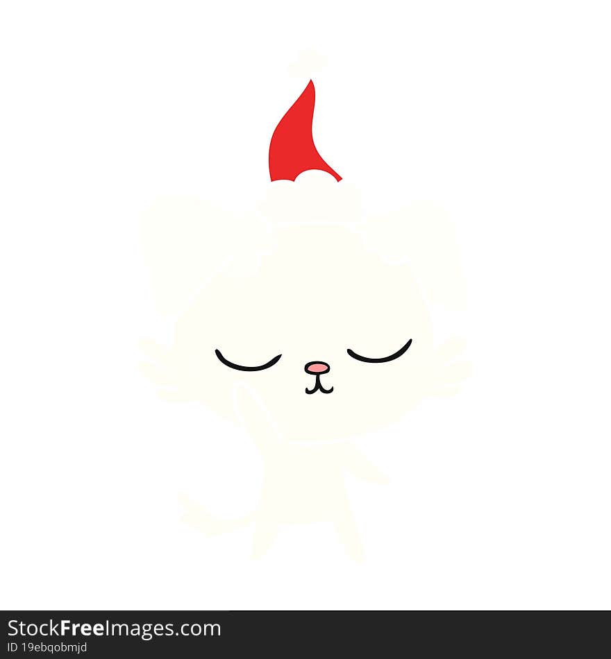 cute flat color illustration of a dog wearing santa hat