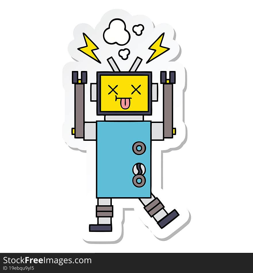 Sticker Of A Cute Cartoon Robot Malfunction