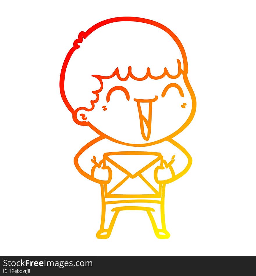 warm gradient line drawing of a cartoon happy man