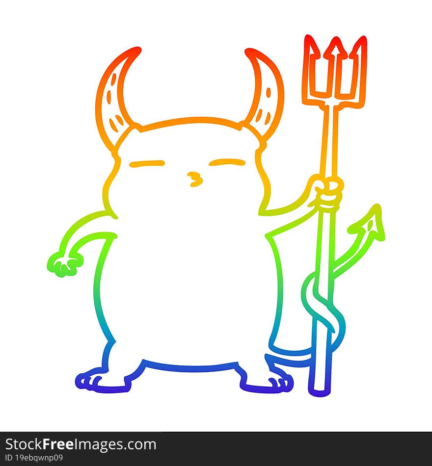 rainbow gradient line drawing of a cartoon little devil