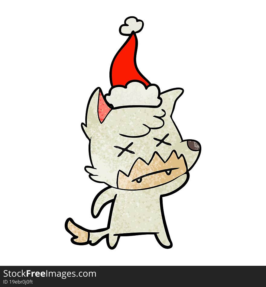 textured cartoon of a dead fox wearing santa hat