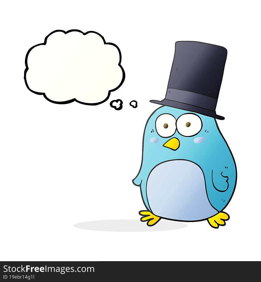 Thought Bubble Cartoon Bird Wearing Top Hat