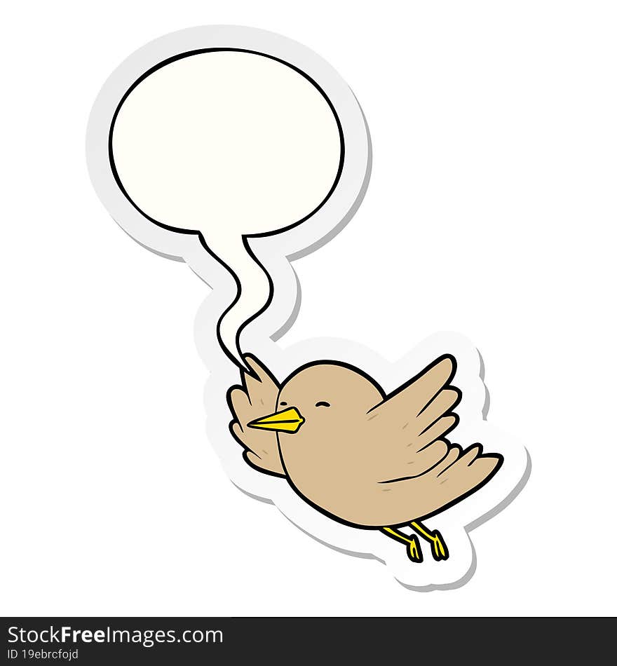 Cartoon Bird Flying And Speech Bubble Sticker