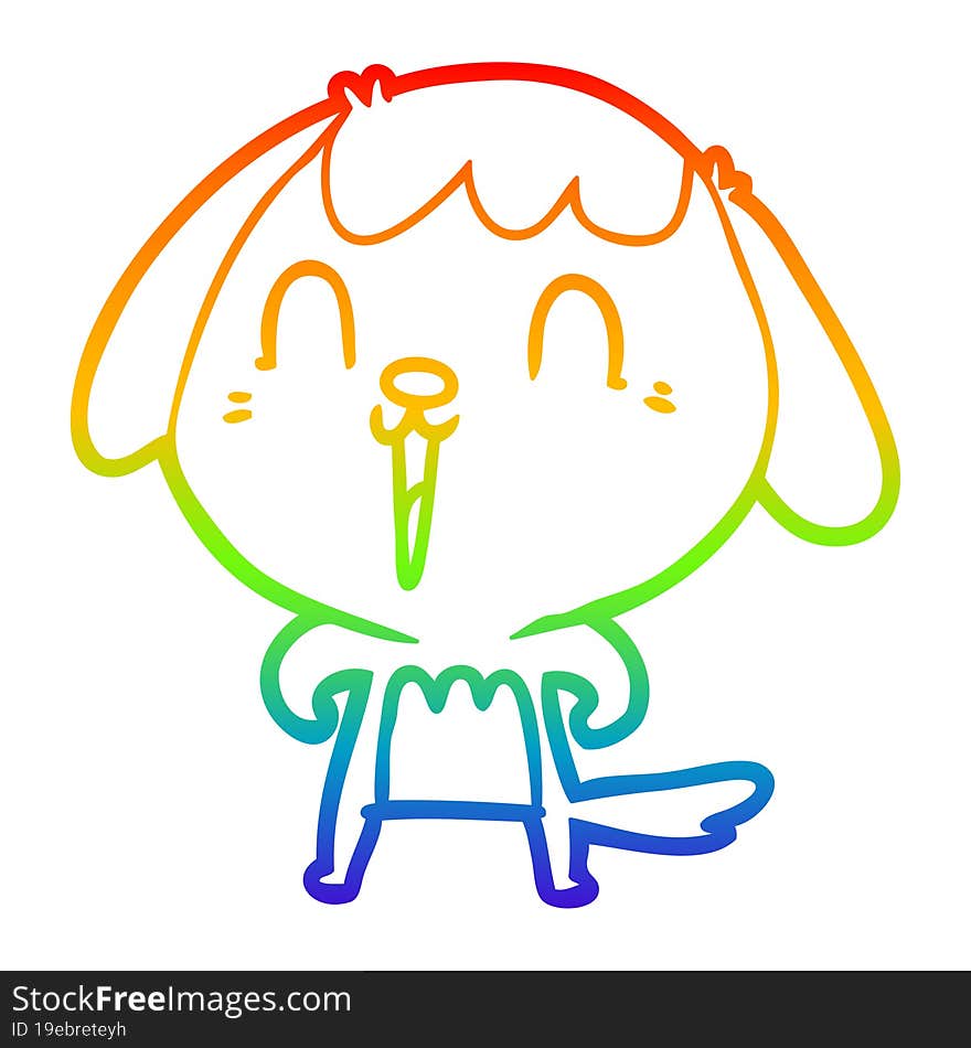 rainbow gradient line drawing of a cute cartoon dog