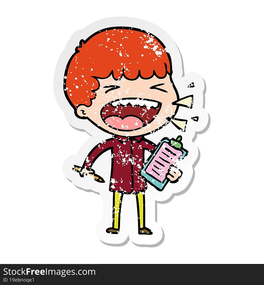 Distressed Sticker Of A Cartoon Laughing Man