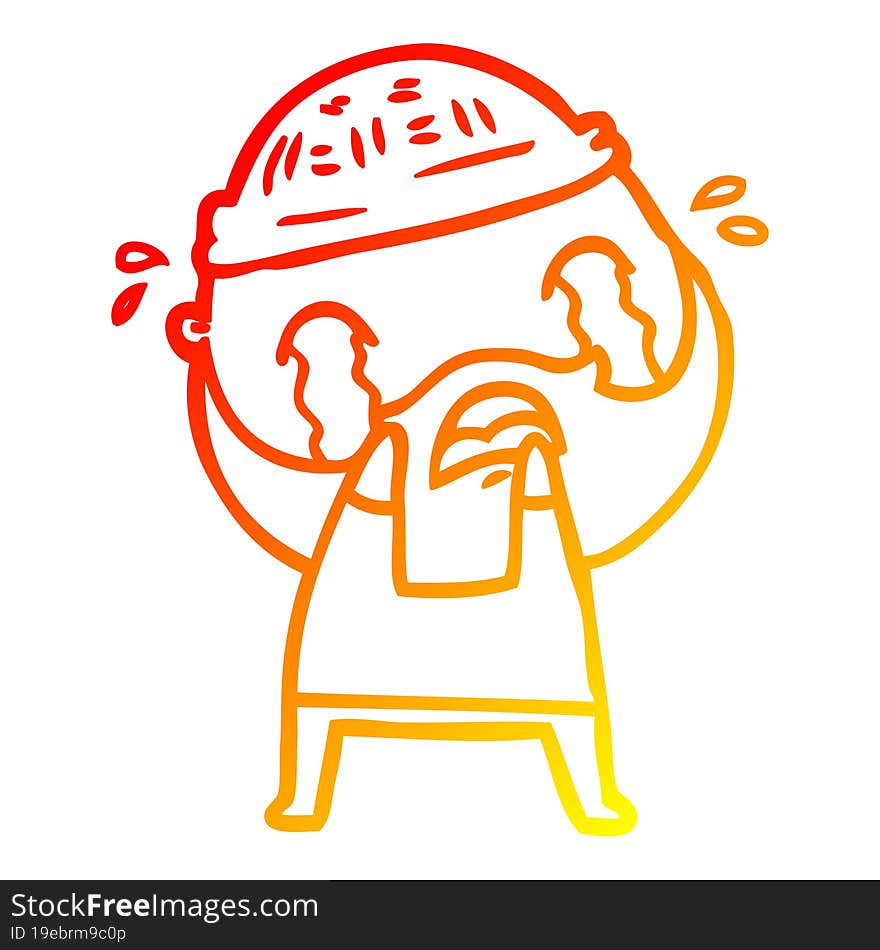 warm gradient line drawing cartoon bearded man crying