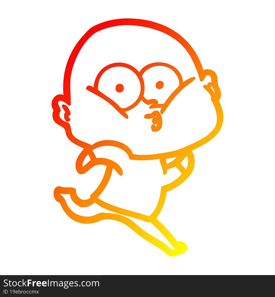 warm gradient line drawing of a cartoon bald man staring