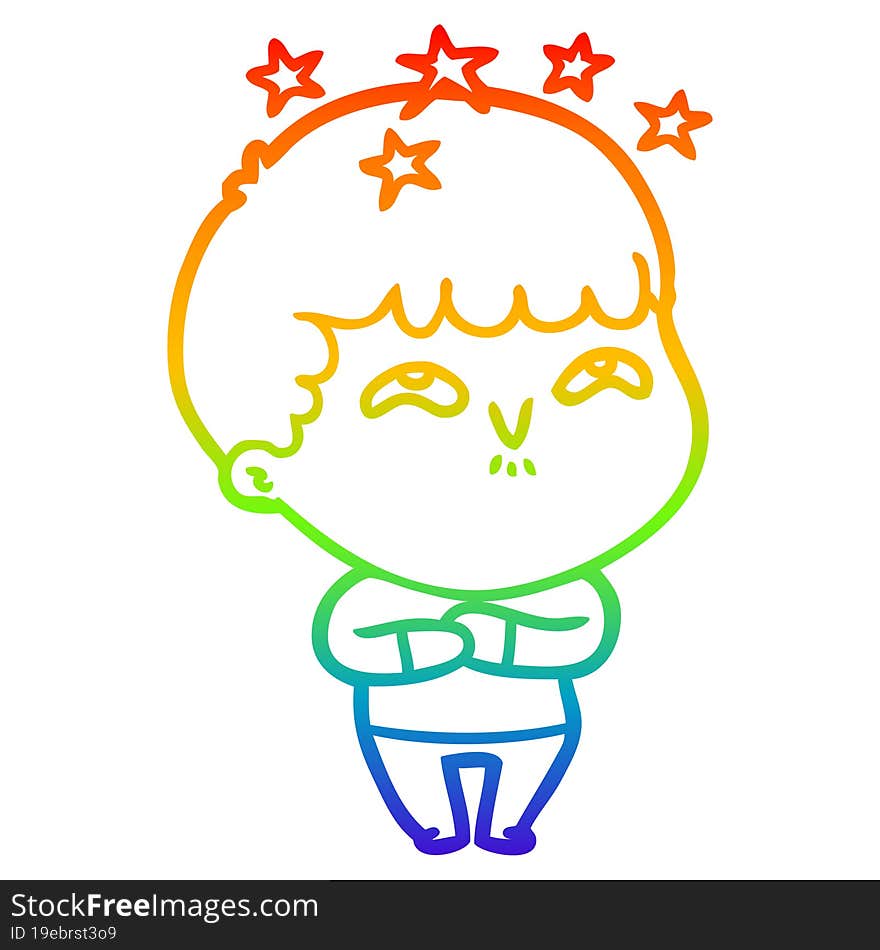 rainbow gradient line drawing cartoon amazed boy