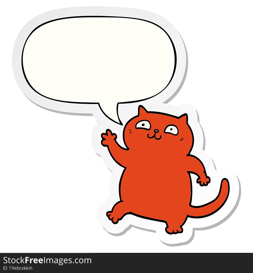 cartoon cat with speech bubble sticker. cartoon cat with speech bubble sticker